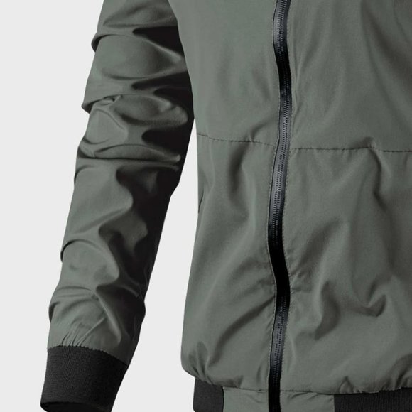 Dark Green Casual Men's Bomber Jacket - Picture 6 of 6